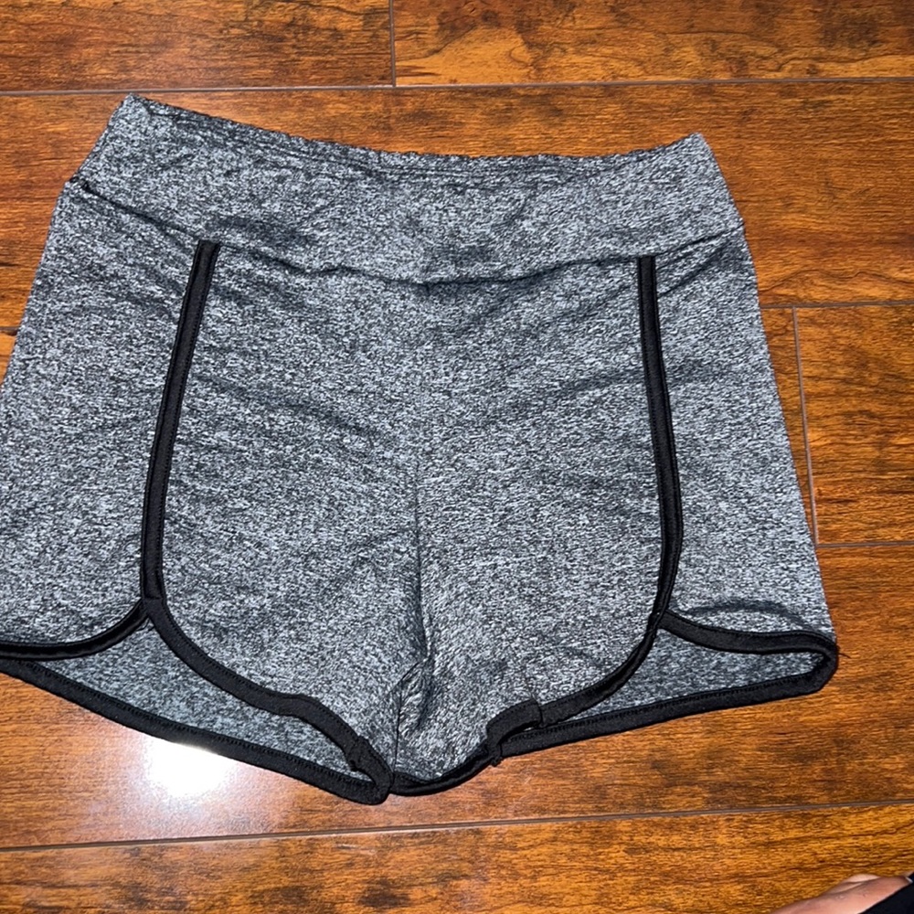 grey and black shorts